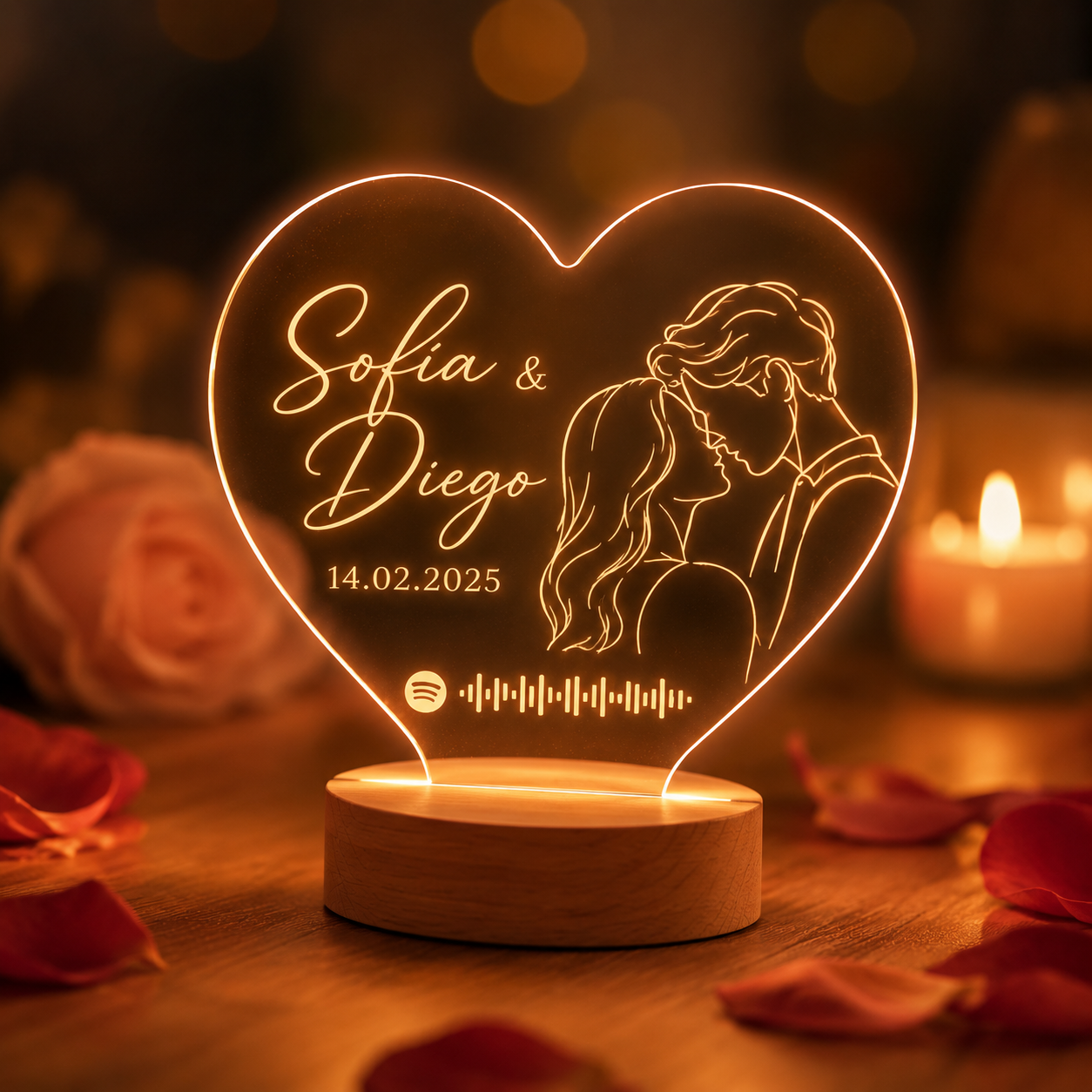 Lámpara Corazón con Nombre y Spotify