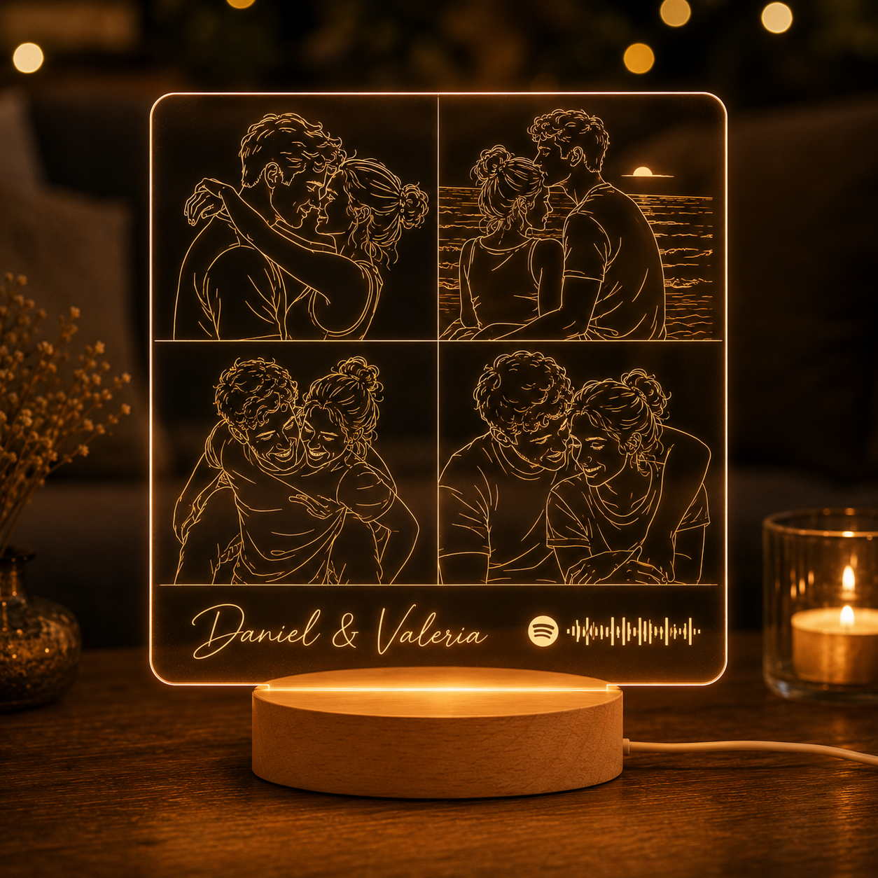 Lámpara 4 Fotos de Parejas con Spotify